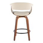 Vintage Mod 26" Fixed-Height Counter Stool - Set of 2 - Walnut Wood, Black Metal, Cream Fabric
