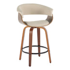 Vintage Mod 26" Fixed-Height Counter Stool - Set of 2 - Walnut Wood, Black Metal, Cream Fabric