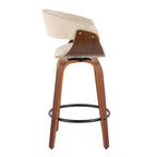 Vintage Mod 26" Fixed-Height Counter Stool - Set of 2 - Walnut Wood, Black Metal, Cream Fabric