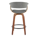 Vintage Mod 26" Fixed-Height Counter Stool - Set of 2 - Walnut Wood, Black Metal, Light Grey Fabric