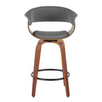 Vintage Mod 26" Fixed-Height Counter Stool - Set of 2 - Walnut Wood, Black Metal, Light Grey Fabric