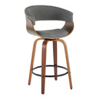 Vintage Mod 26" Fixed-Height Counter Stool - Set of 2 - Walnut Wood, Black Metal, Light Grey Fabric