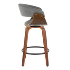 Vintage Mod 26" Fixed-Height Counter Stool - Set of 2 - Walnut Wood, Black Metal, Light Grey Fabric