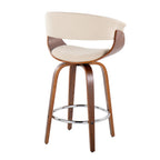 Vintage Mod 26" Fixed-Height Counter Stool - Set of 2 - Walnut Wood, Chrome Metal, Cream Fabric
