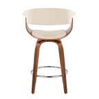 Vintage Mod 26" Fixed-Height Counter Stool - Set of 2 - Walnut Wood, Chrome Metal, Cream Fabric