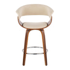 Vintage Mod 26" Fixed-Height Counter Stool - Set of 2 - Walnut Wood, Chrome Metal, Cream Fabric