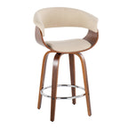 Vintage Mod 26" Fixed-Height Counter Stool - Set of 2 - Walnut Wood, Chrome Metal, Cream Fabric