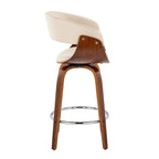 Vintage Mod 26" Fixed-Height Counter Stool - Set of 2 - Walnut Wood, Chrome Metal, Cream Fabric