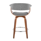 Vintage Mod 26" Fixed-Height Counter Stool - Set of 2 - Walnut Wood, Chrome Metal, Light Grey Fabric