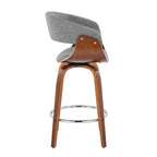 Vintage Mod 26" Fixed-Height Counter Stool - Set of 2 - Walnut Wood, Chrome Metal, Light Grey Fabric