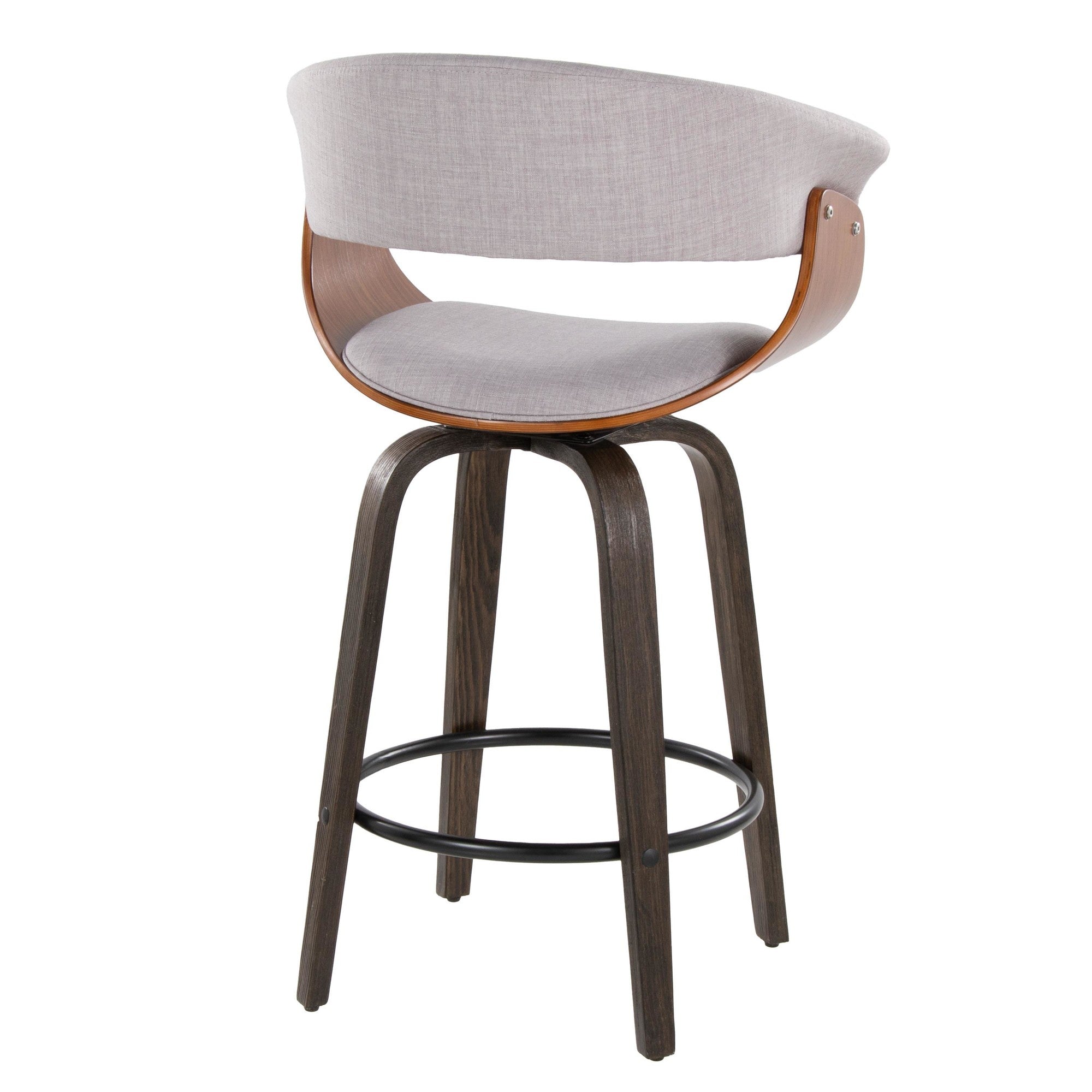 Vintage Mod 26" Fixed-Height Counter Stool - Set of 2 - Walnut Glazed Wood, Stone Fabric, Walnut Wood, Black Metal