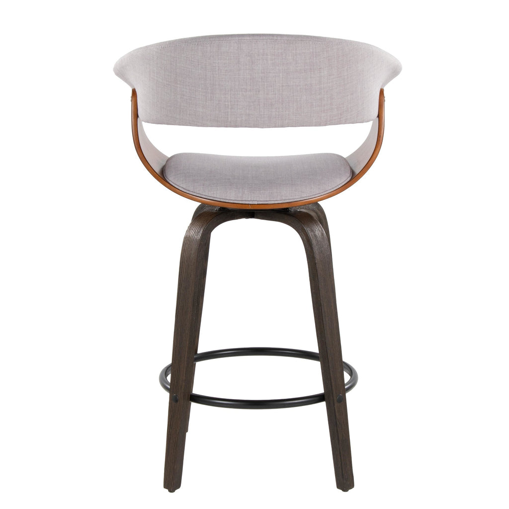 Vintage Mod 26" Fixed-Height Counter Stool - Set of 2 - Walnut Glazed Wood, Stone Fabric, Walnut Wood, Black Metal