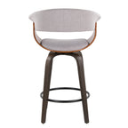Vintage Mod 26" Fixed-Height Counter Stool - Set of 2 - Walnut Glazed Wood, Stone Fabric, Walnut Wood, Black Metal