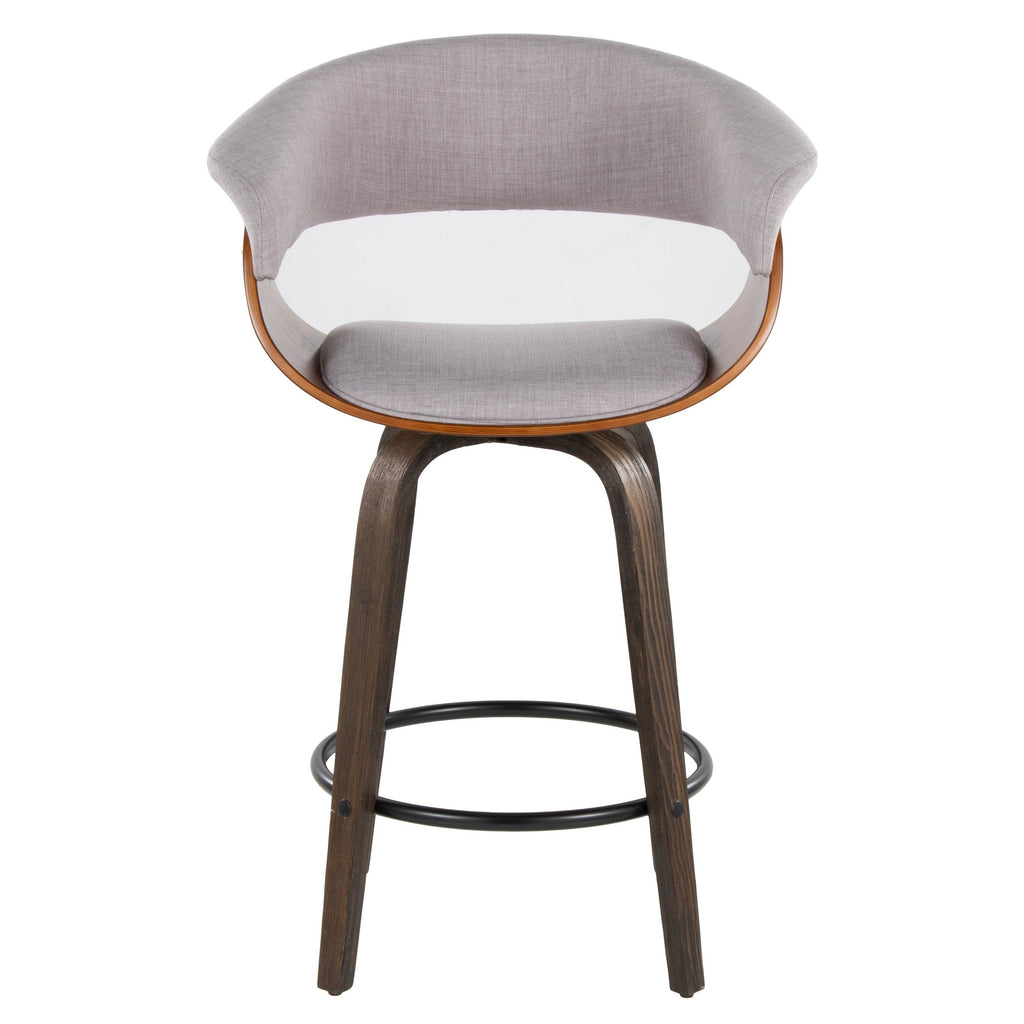 Vintage Mod 26" Fixed-Height Counter Stool - Set of 2 - Walnut Glazed Wood, Stone Fabric, Walnut Wood, Black Metal