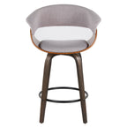 Vintage Mod 26" Fixed-Height Counter Stool - Set of 2 - Walnut Glazed Wood, Stone Fabric, Walnut Wood, Black Metal