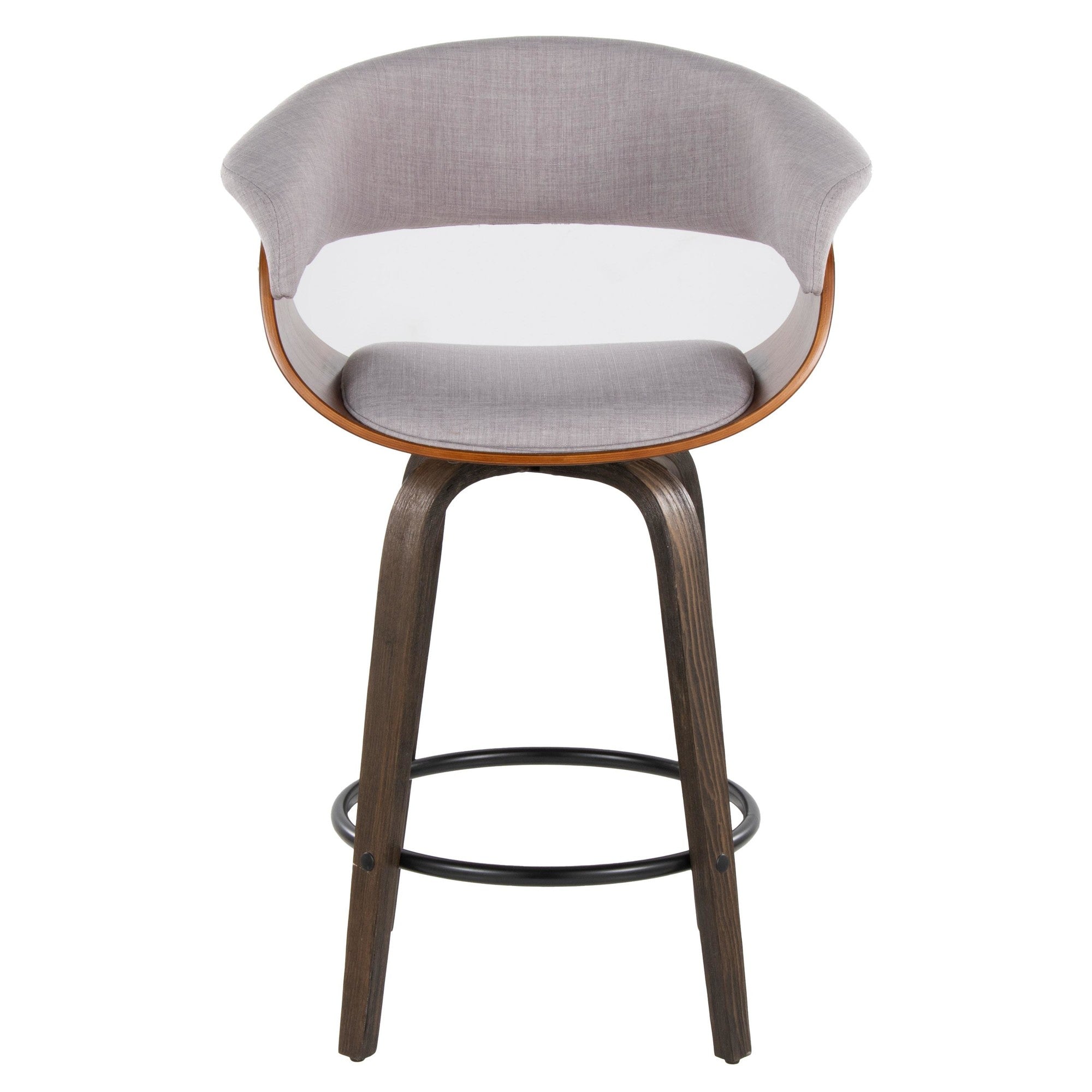 Vintage Mod 26" Fixed-Height Counter Stool - Set of 2 - Walnut Glazed Wood, Stone Fabric, Walnut Wood, Black Metal