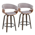 Vintage Mod 26" Fixed-Height Counter Stool - Set of 2 - Walnut Glazed Wood, Stone Fabric, Walnut Wood, Black Metal