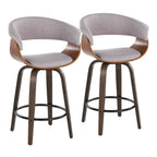 Vintage Mod 26" Fixed-Height Counter Stool - Set of 2 - Walnut Glazed Wood, Stone Fabric, Walnut Wood, Black Metal