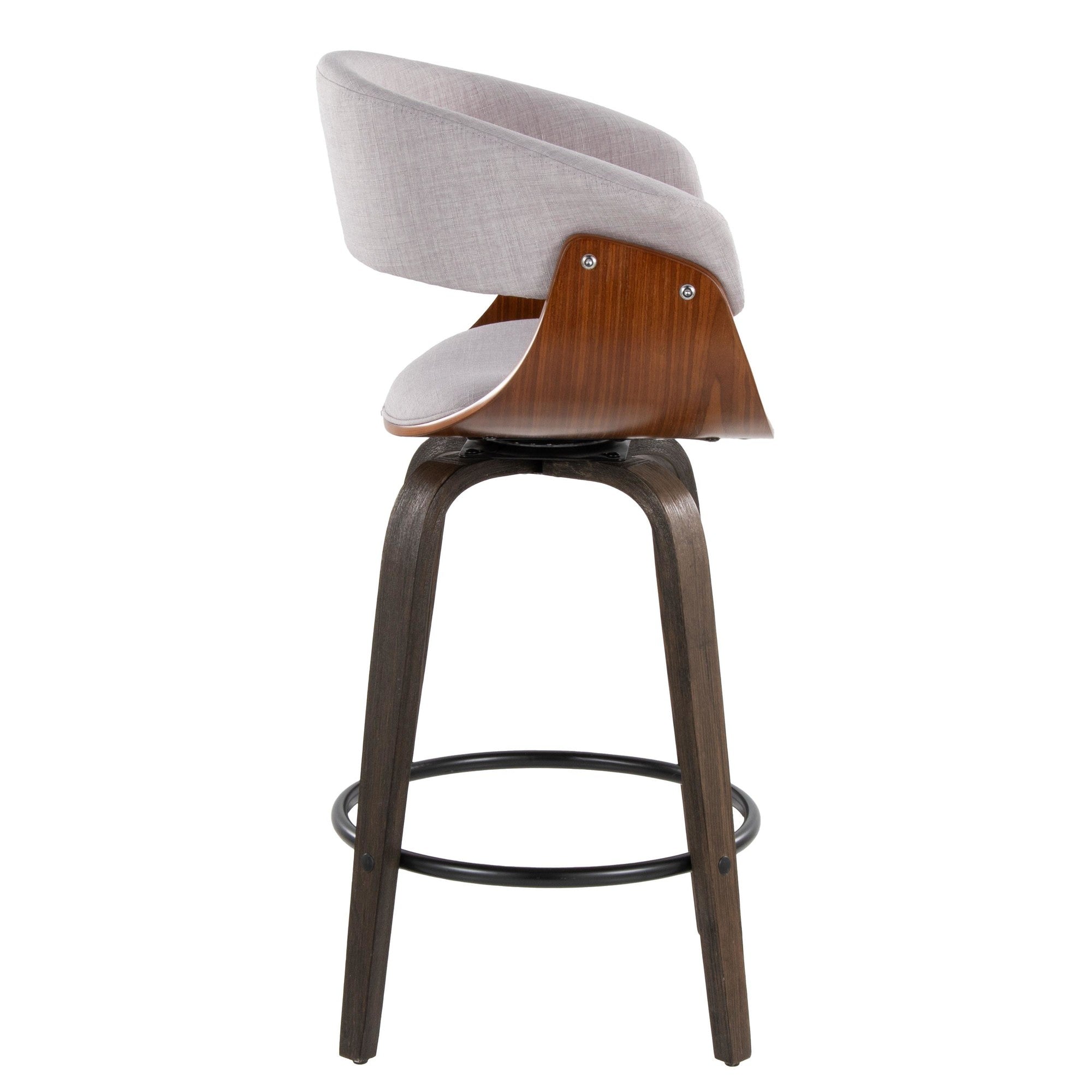 Vintage Mod 26" Fixed-Height Counter Stool - Set of 2 - Walnut Glazed Wood, Stone Fabric, Walnut Wood, Black Metal