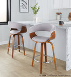 Vintage Mod 26" Fixed-Height Counter Stool - Set of 2 - Chrome Metal, Walnut Wood, Stone Fabric
