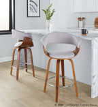 Vintage Mod 26" Fixed-Height Counter Stool - Set of 2 - Chrome Metal, Walnut Wood, Stone Fabric