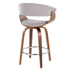 Vintage Mod 26" Fixed-Height Counter Stool - Set of 2 - Chrome Metal, Walnut Wood, Stone Fabric