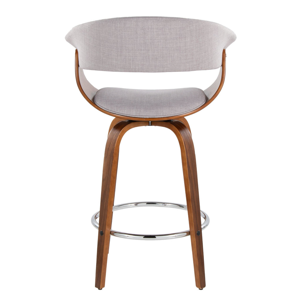 Vintage Mod 26" Fixed-Height Counter Stool - Set of 2 - Chrome Metal, Walnut Wood, Stone Fabric
