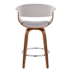 Vintage Mod 26" Fixed-Height Counter Stool - Set of 2 - Chrome Metal, Walnut Wood, Stone Fabric