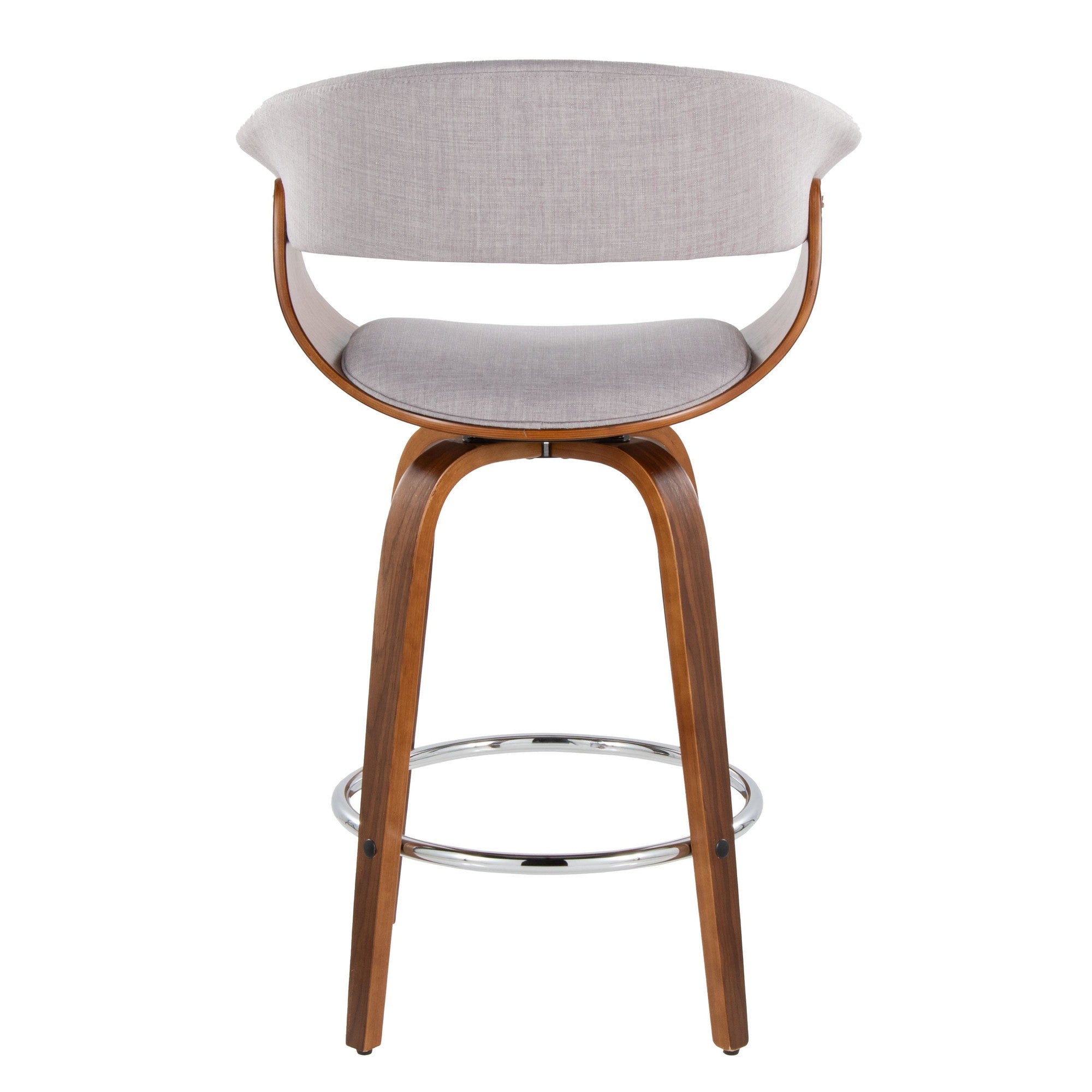 Vintage Mod 26" Fixed-Height Counter Stool - Set of 2 - Chrome Metal, Walnut Wood, Stone Fabric
