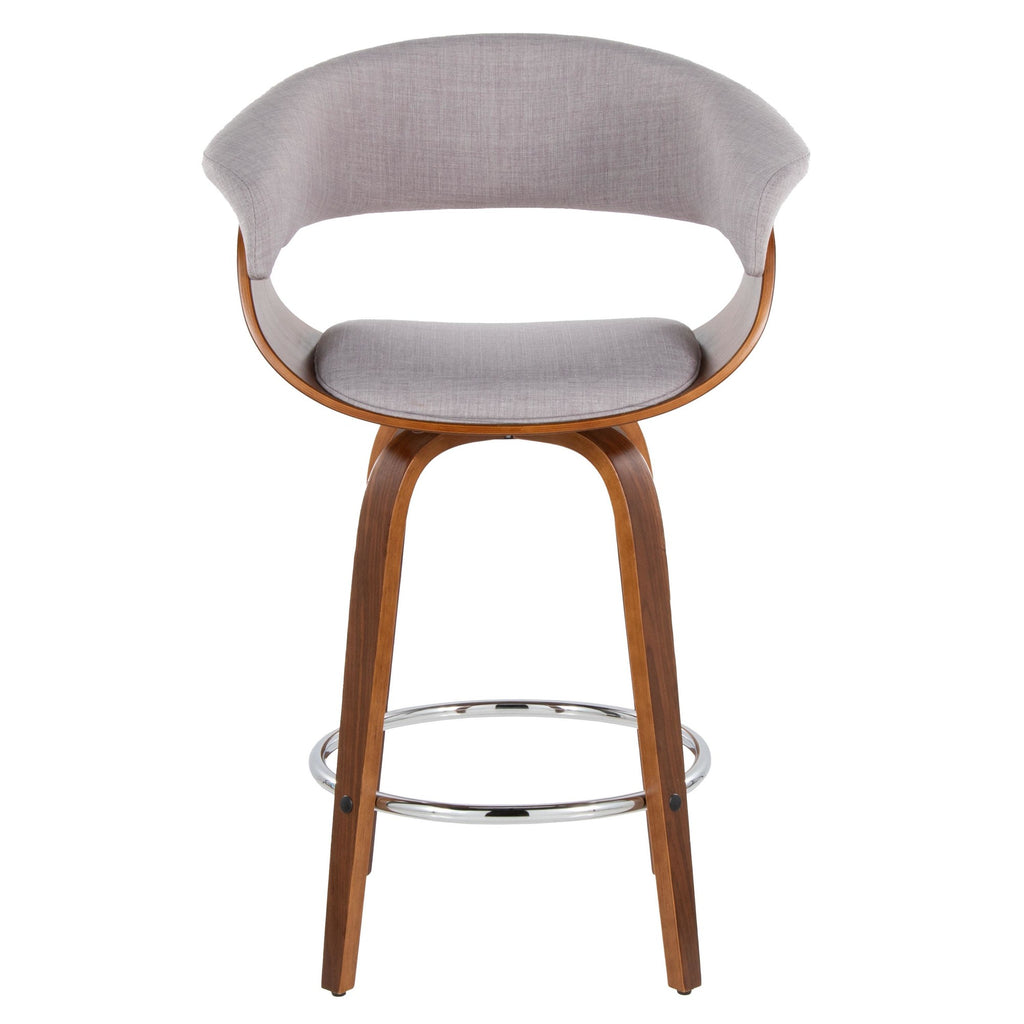 Vintage Mod 26" Fixed-Height Counter Stool - Set of 2 - Chrome Metal, Walnut Wood, Stone Fabric