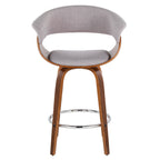 Vintage Mod 26" Fixed-Height Counter Stool - Set of 2 - Chrome Metal, Walnut Wood, Stone Fabric