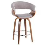Vintage Mod 26" Fixed-Height Counter Stool - Set of 2 - Chrome Metal, Walnut Wood, Stone Fabric