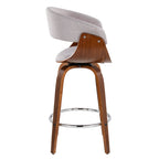 Vintage Mod 26" Fixed-Height Counter Stool - Set of 2 - Chrome Metal, Walnut Wood, Stone Fabric
