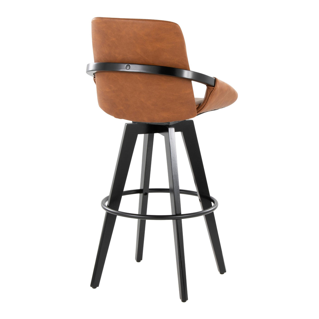 Cosmo 30" Fixed-Height Barstool - Set of 2 - Black Wood, Camel PU, Black Metal