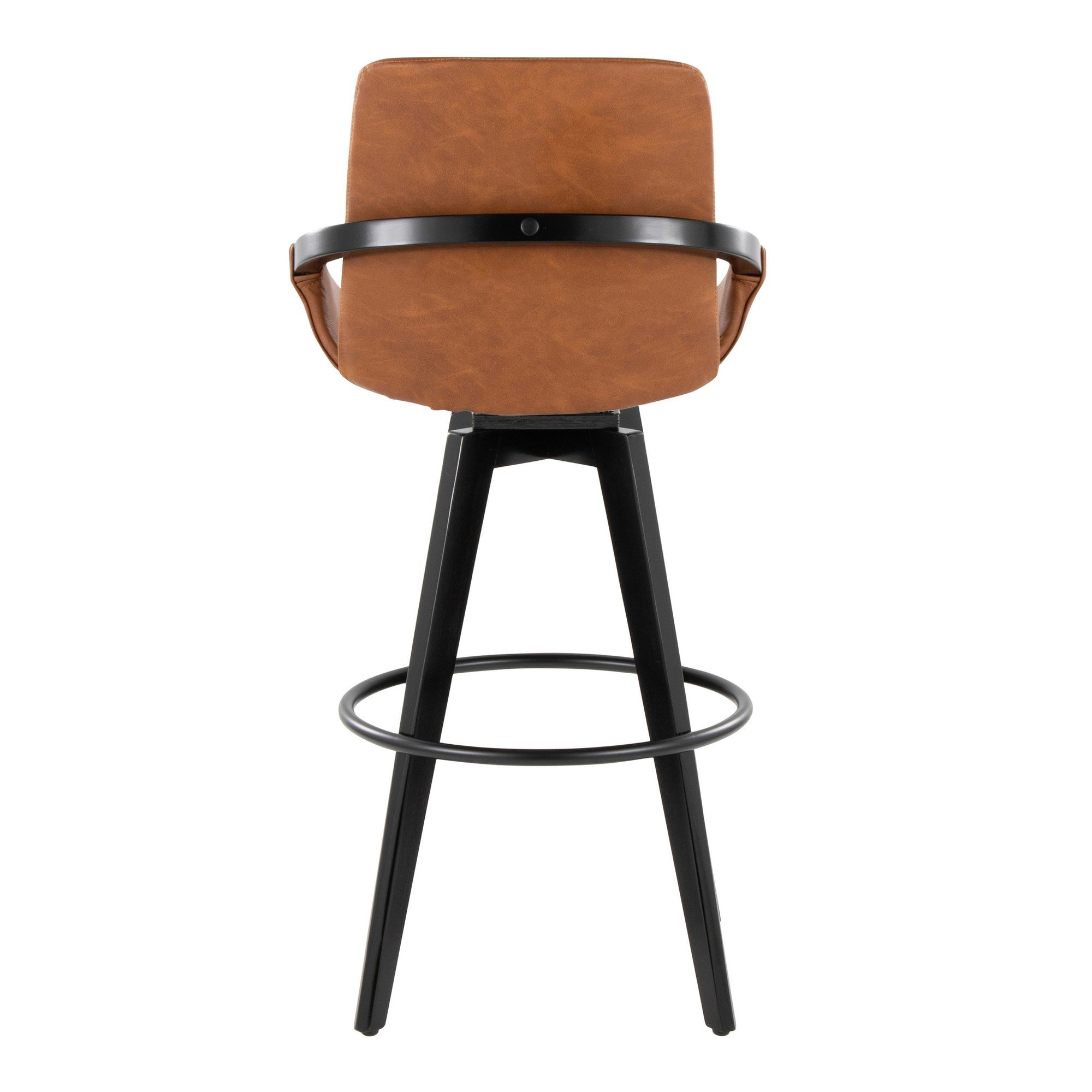 Cosmo 30" Fixed-Height Barstool - Set of 2 - Black Wood, Camel PU, Black Metal