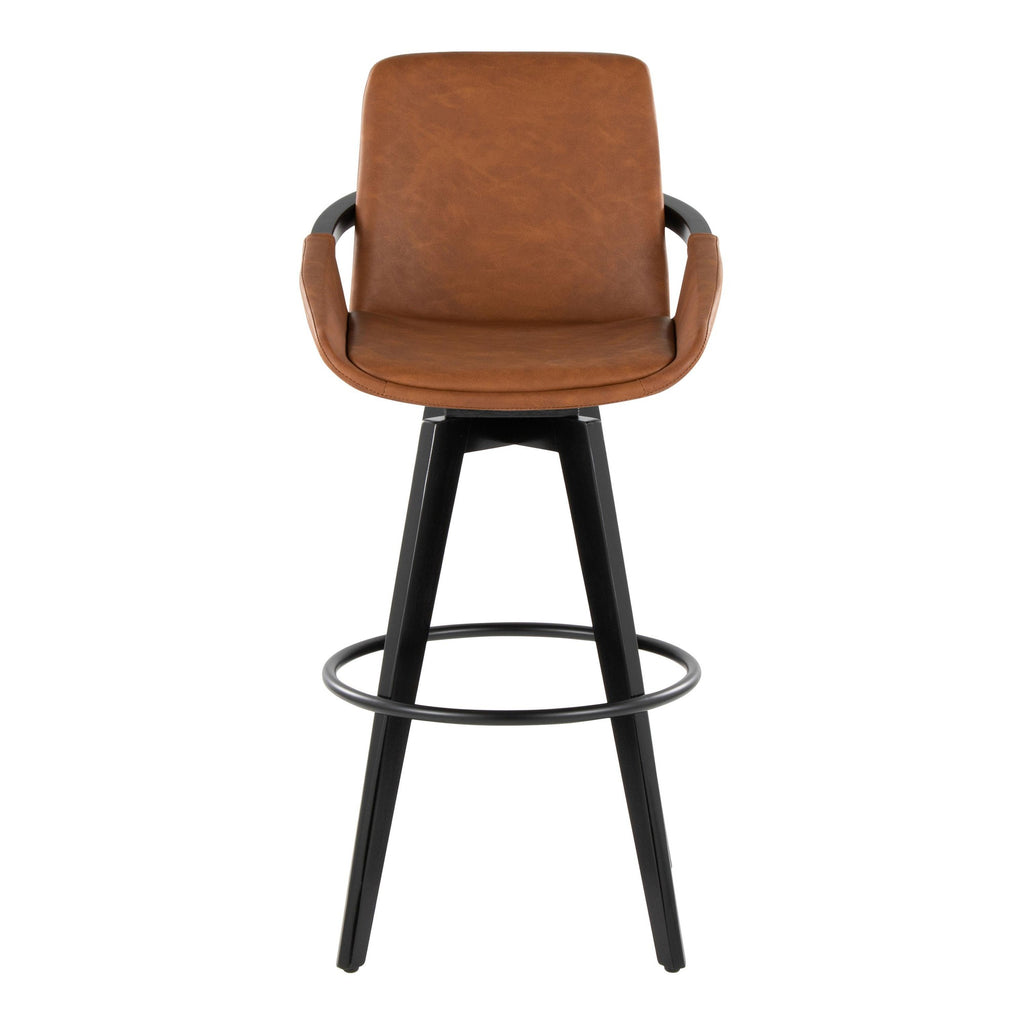 Cosmo 30" Fixed-Height Barstool - Set of 2 - Black Wood, Camel PU, Black Metal