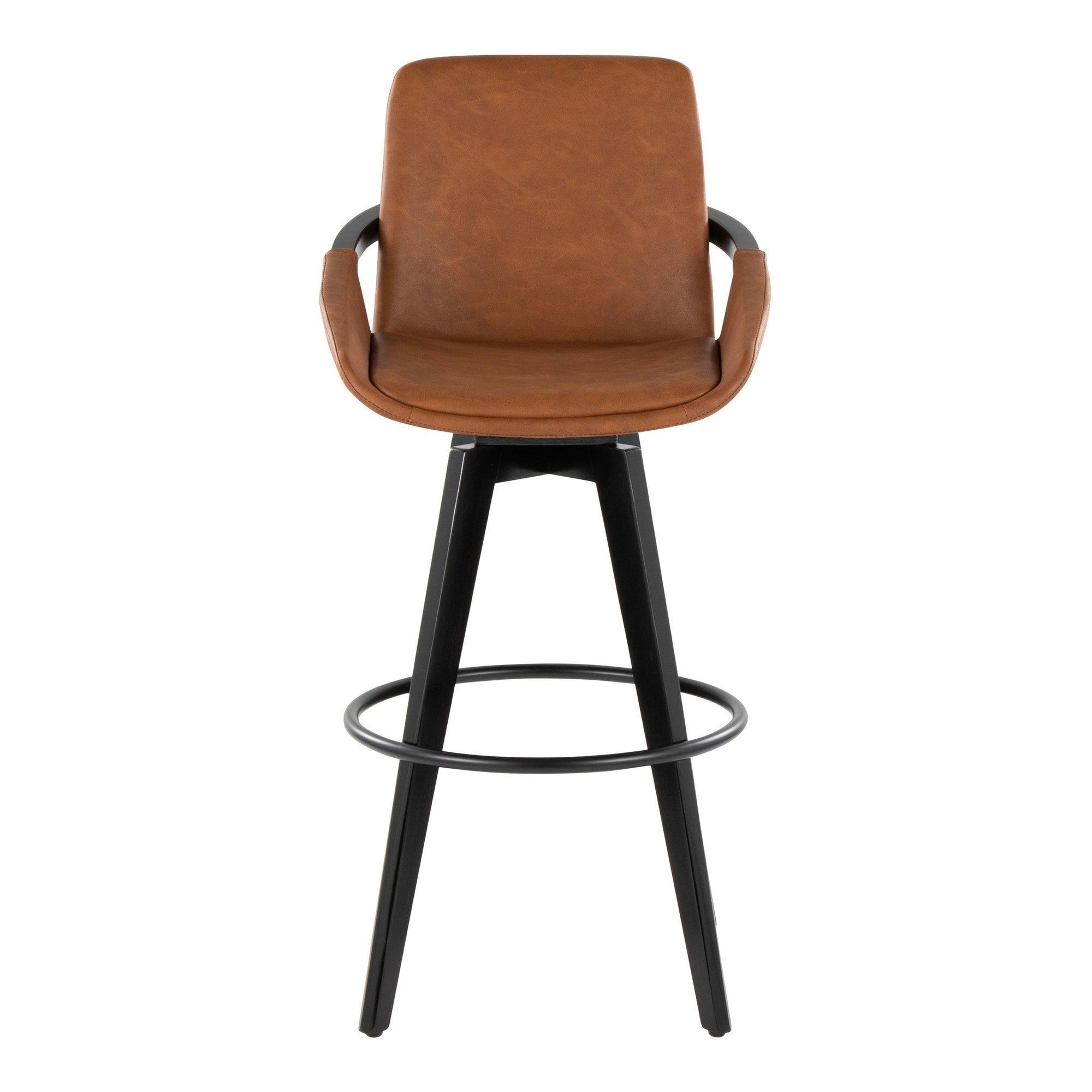 Cosmo 30" Fixed-Height Barstool - Set of 2 - Black Wood, Camel PU, Black Metal