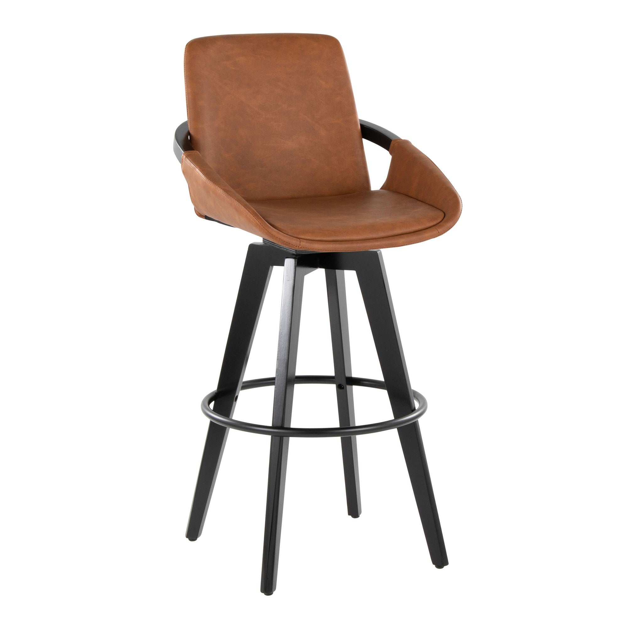 Cosmo 30" Fixed-Height Barstool - Set of 2 - Black Wood, Camel PU, Black Metal