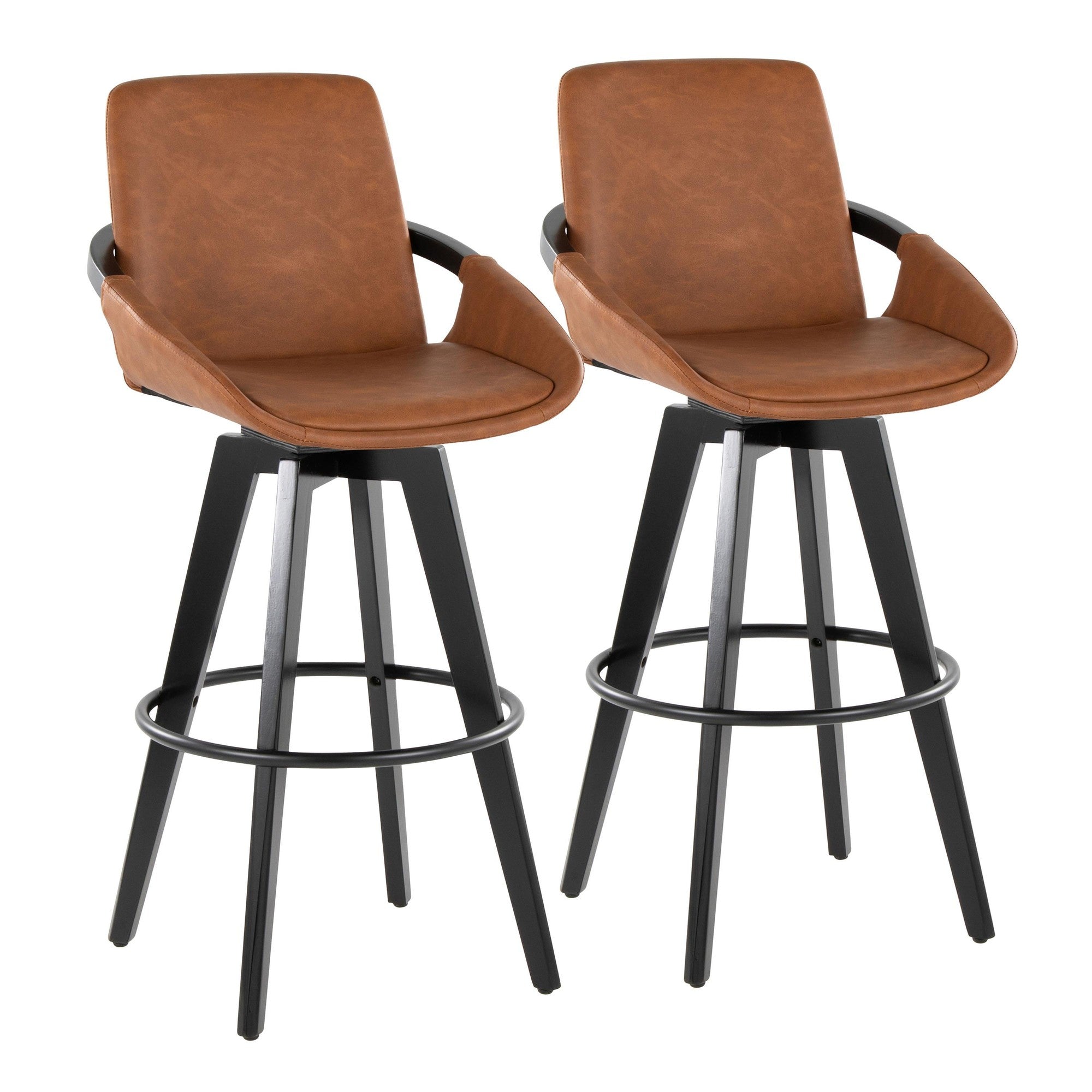 Cosmo 30" Fixed-Height Barstool - Set of 2 - Black Wood, Camel PU, Black Metal