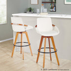 Cosmo 29" Fixed-Height Barstool - Walnut Bamboo, Cream Noise Fabric, Black Metal