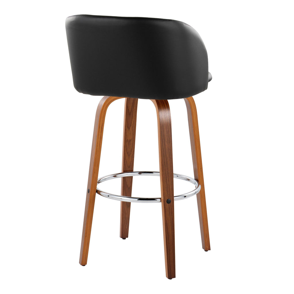 Fran 29" Fixed-Height Barstool - Set of 2 - Walnut Wood, Black PU, Chrome Metal