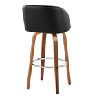 Fran 29" Fixed-Height Barstool - Set of 2 - Walnut Wood, Black PU, Chrome Metal