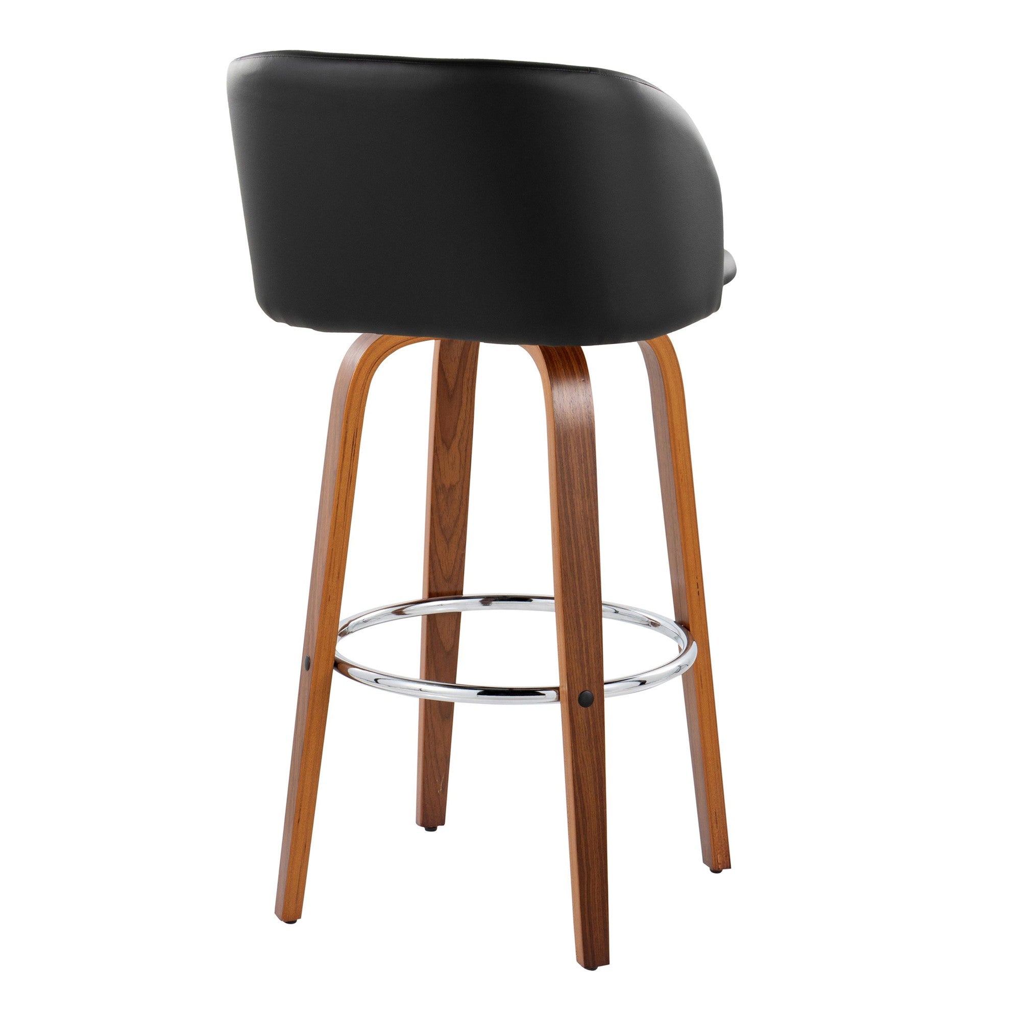 Fran 29" Fixed-Height Barstool - Set of 2 - Walnut Wood, Black PU, Chrome Metal