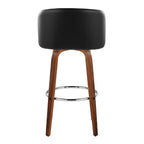 Fran 29" Fixed-Height Barstool - Set of 2 - Walnut Wood, Black PU, Chrome Metal
