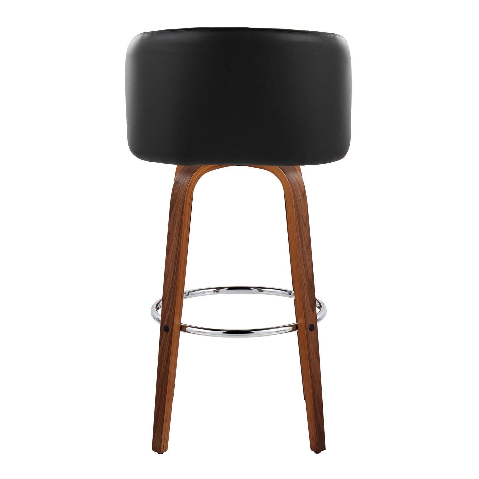Fran 29" Fixed-Height Barstool - Set of 2 - Walnut Wood, Black PU, Chrome Metal