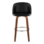 Fran 29" Fixed-Height Barstool - Set of 2 - Walnut Wood, Black PU, Chrome Metal