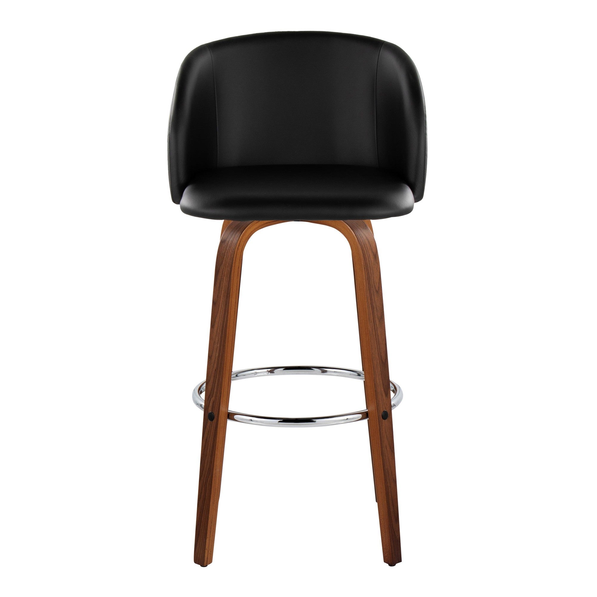 Fran 29" Fixed-Height Barstool - Set of 2 - Walnut Wood, Black PU, Chrome Metal