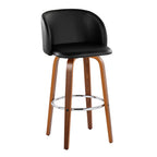 Fran 29" Fixed-Height Barstool - Set of 2 - Walnut Wood, Black PU, Chrome Metal