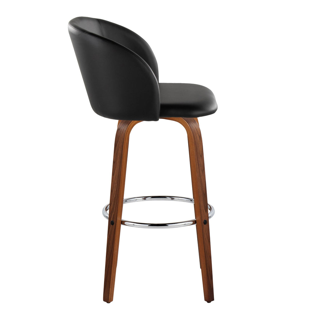Fran 29" Fixed-Height Barstool - Set of 2 - Walnut Wood, Black PU, Chrome Metal
