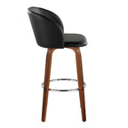 Fran 29" Fixed-Height Barstool - Set of 2 - Walnut Wood, Black PU, Chrome Metal